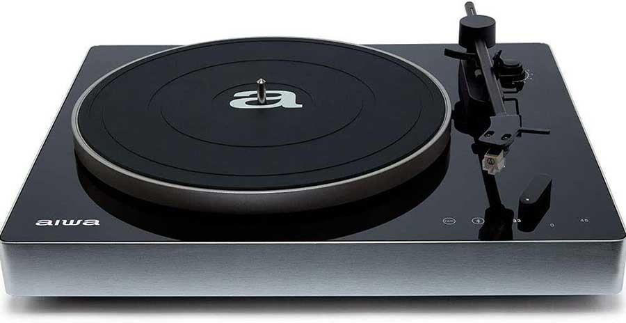 Aiwa-APX-680BT-Premium-Brushed-Aluminium-Turntable shown from the front